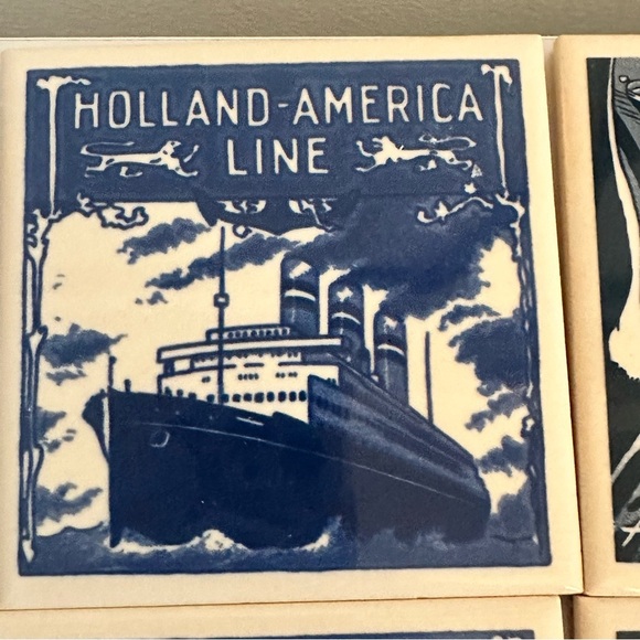 Holland America Line Delft Blue Tile Coasters Lot of 16 Pieces Cork Back Pairs - Picture 6 of 13